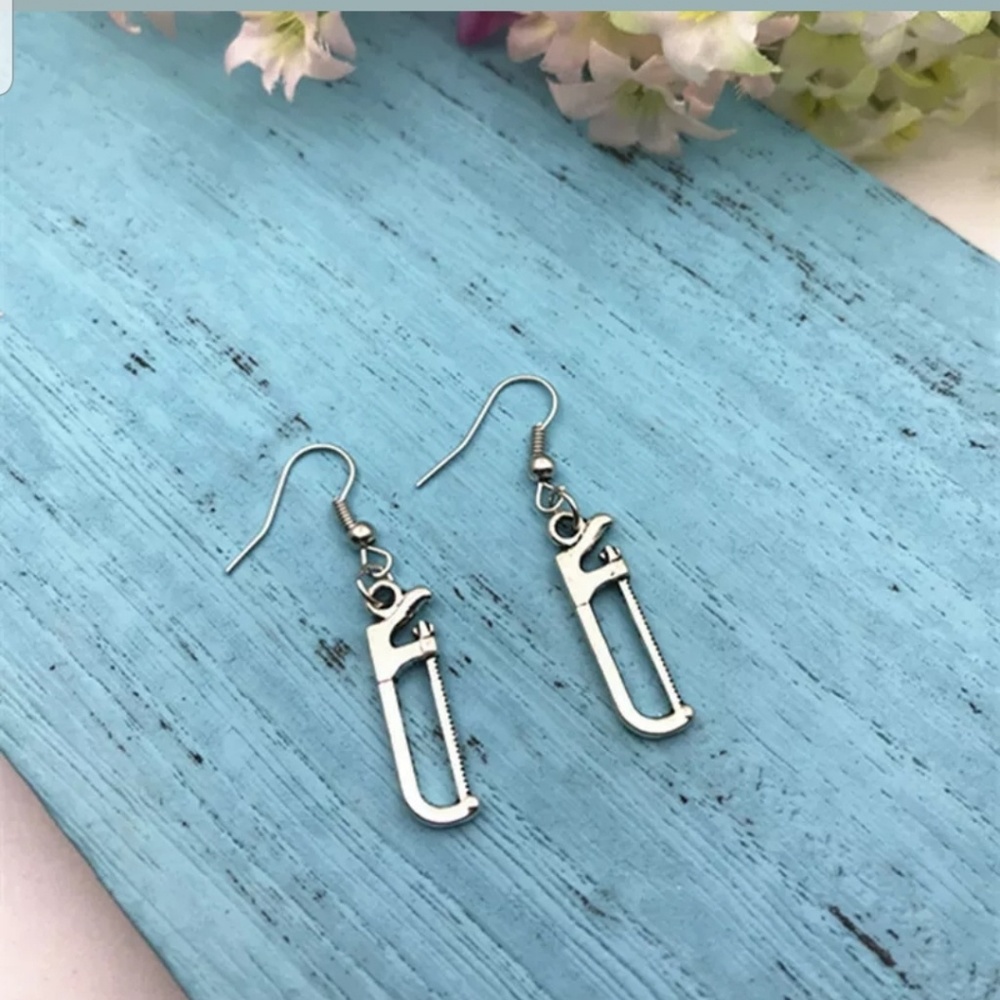 Silver Plated Hacksaw Earrings